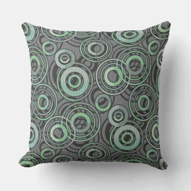 Coussin Cercles motifs rétro anneaux gris vert (Recto)
