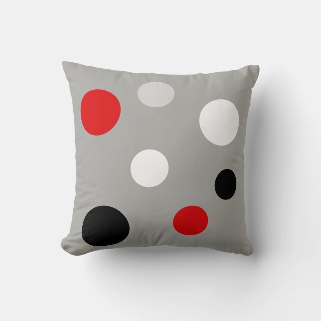 Coussin Cercles noirs rouges blancs modernes sur gris (Recto)