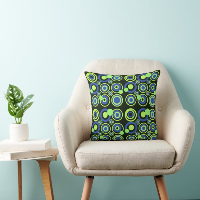 Coussin Cercles rétro Bleu Vert Noir (Chaise)