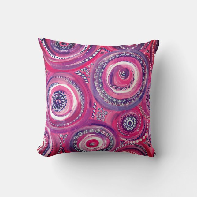 Coussin Cercles roses et violets et tourbillons Abstraits (Recto)