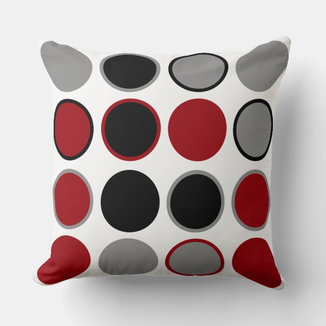 Coussin Cercles rouges, noirs et gris (Recto)