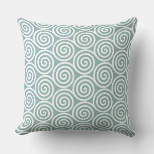 Coussin Cercles spirals abstraits en bleu argenté et blanc
