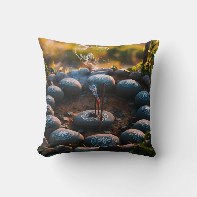 Coussin Cérémonie de calme : Encens dans un cercle de pier (Recto)