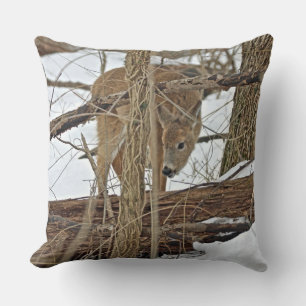 Coussin Cerf Blanc En Neige