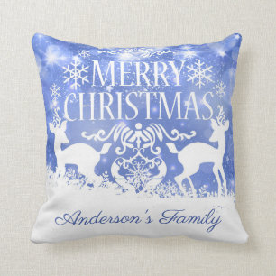 Coussin Cerf Blanc Et Flambeaux De Neige