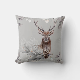 Coussin Cerf Buck Scène D'hiver Nature Peinte À L'aquarell
