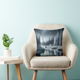 Coussin Cerf dans une rivière hivernale la nuit