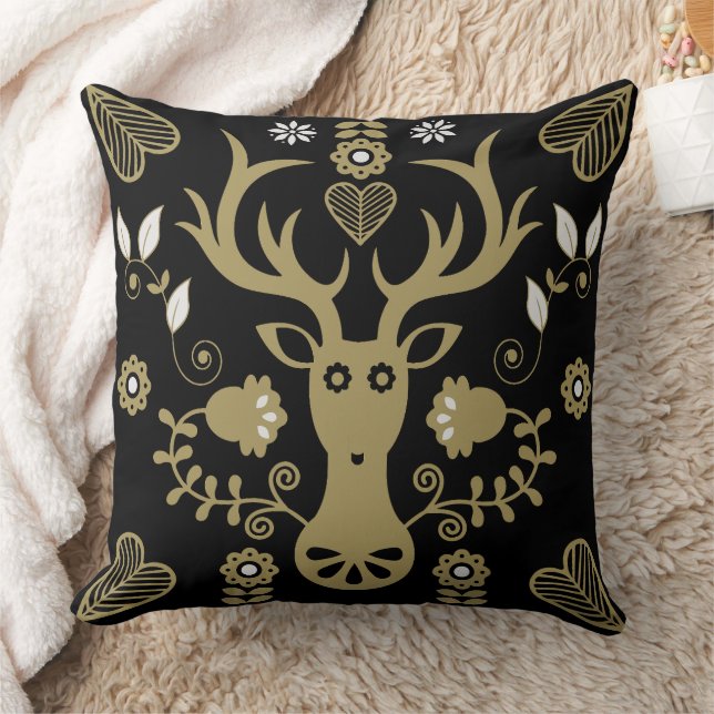 Coussin Cerf d'art populaire scandinave (Couverture)