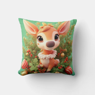 Coussin Cerf de dessin animé adorable dans un Noël festif