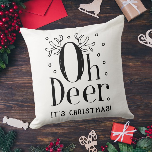 Coussin Cerf de Noël drôle d'illustration lancer l'oreille (Créateur téléchargé)