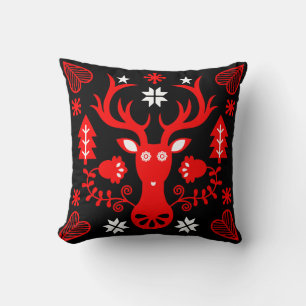 Coussin Cerf de Noël rouge scandinave