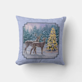 Coussin Cerf et arbre de Noël Bleu d'hiver