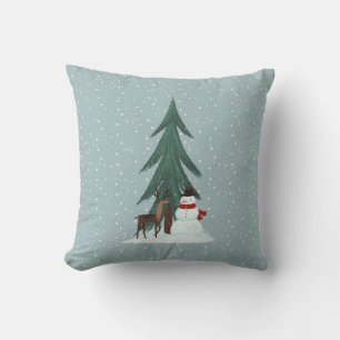 Coussin Cerf et Snowman dans les flocons de neige Jeter l'