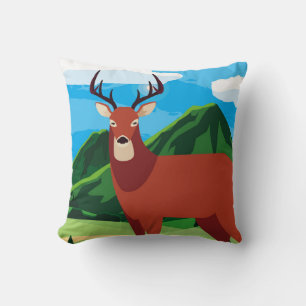 Coussin Cerf heureux saison d'automne plat animal, art, un
