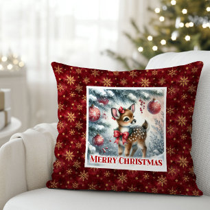 Coussin Cerf magique d'hiver Douce forêt Cadeau de Noël