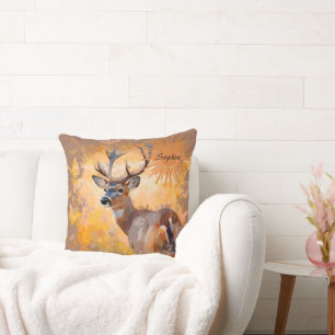 Coussin Cerf Majestueux dans un Champ de Fleurs Sauvages