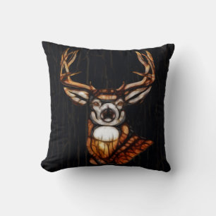 Coussin Cerf rustique aspect bois campagne grange chasse