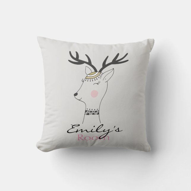 Coussin Cerf scandinave lunatique Personnalisé (Recto)