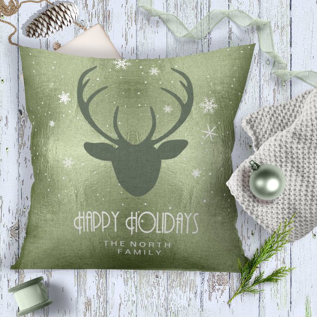 Coussin Cerfs Antlers Silhouette & Snowflakes Green ID861 (Créateur téléchargé)