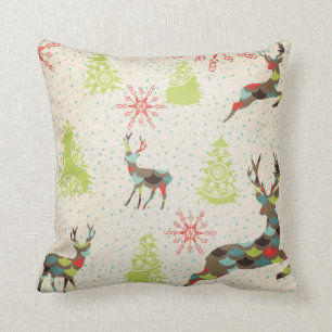 Coussin Cerfs communs, arbres à feuillage persistant, et