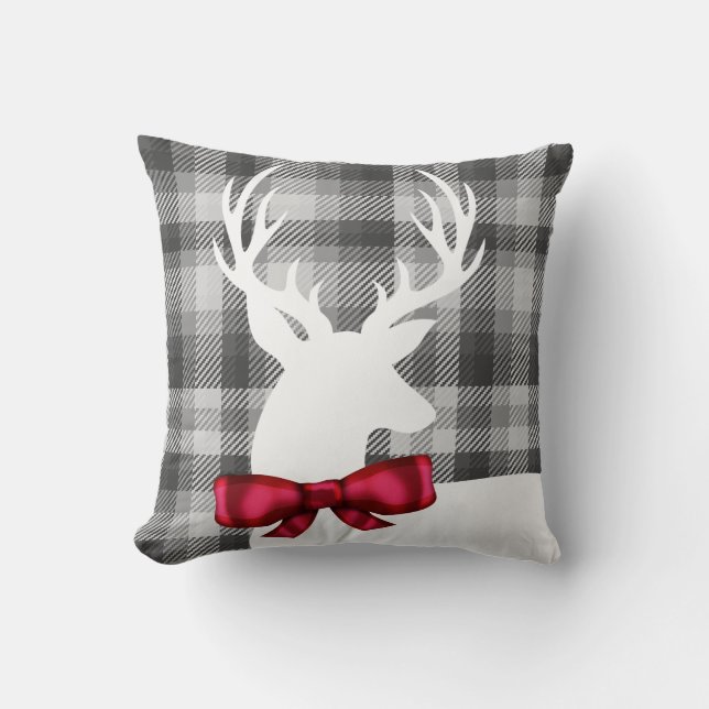 Coussin Cerfs communs blancs de Noël et plaid gris bonnes (Recto)