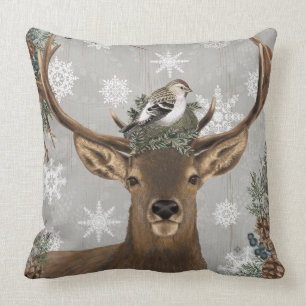 Coussin cerfs communs rustiques vintages modernes d'hiver