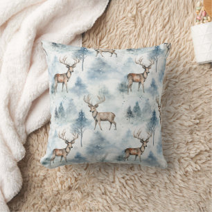 Coussin Cerfs de la forêt aquarelle d'hiver (5)