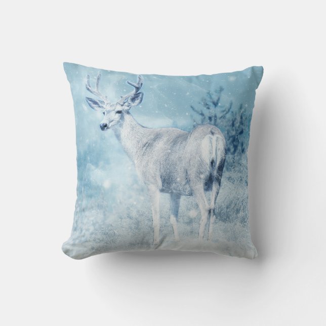 Coussin Cerfs et pins d'hiver (Recto)