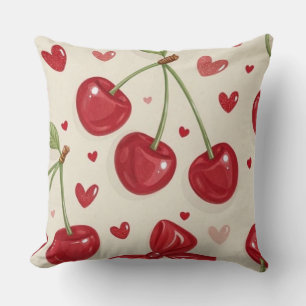 Coussin Cerise mignonne et nœuds en ruban rouge Seamless