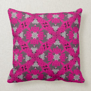 Coussin Cerise rose Gris Mélange Floral moderne Damas Imp