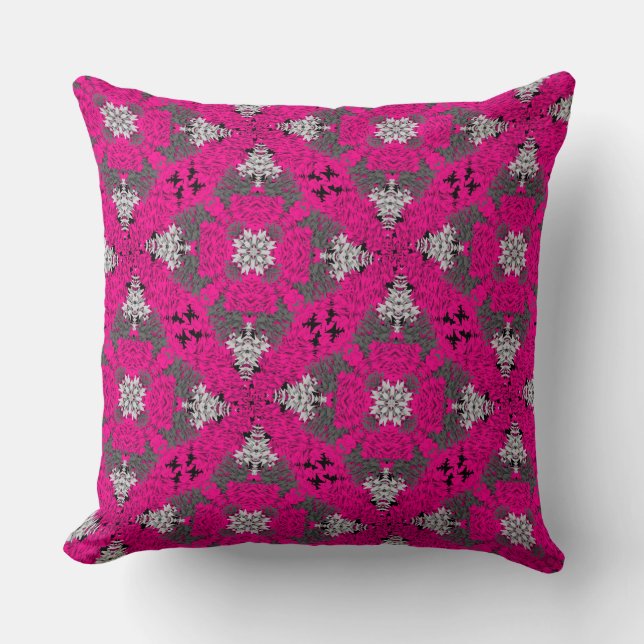 Coussin Cerise rose Gris Mélange Floral moderne Damas Impr (Recto)
