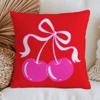 Coussin Cerise rose sur l'art fruité tendance rouge vibran
