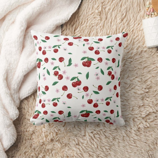 Coussin Cerises rouges botaniques Verdure & Fleurs de ceri (Couverture)