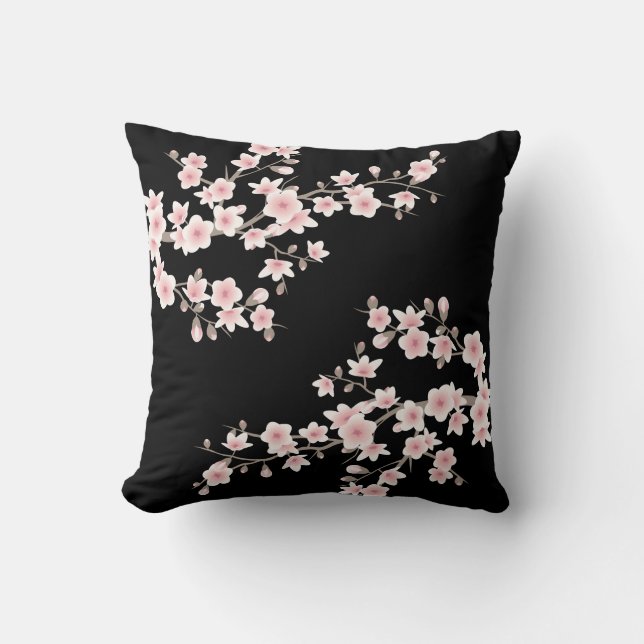 Coussin Cerisier Fleur Noir rose (Recto)