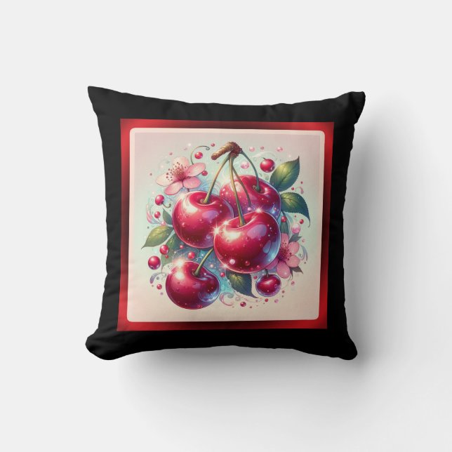 Coussin Cerisier Rouge Cute Cerises Floral Fille Rose (Recto)