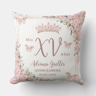 Coussin Cerisiers en Fleurs Papillons Or Rose Quinceanera
