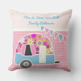 Coussin C'Est Comme Ça Que Nous Roulions Pink Blue Camperv