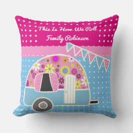 Coussin C'Est Comme Ça Que Nous Roulions Pink Blue Camperv