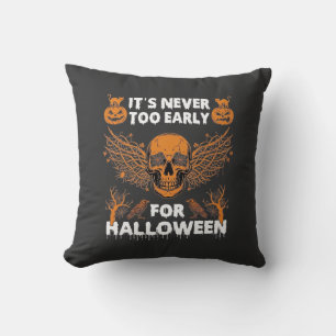 Coussin C'est Jamais Trop Tôt Halloween Crâne Vigne Ailes_
