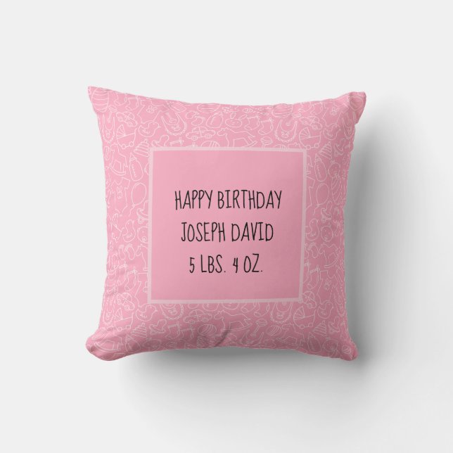 Coussin C'est une fille Baby shower rose personnalisée (Recto)