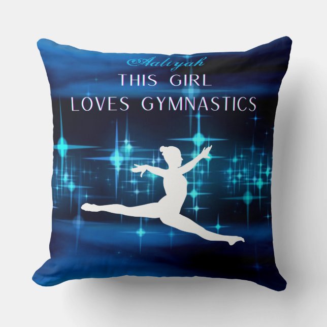 Coussin Cette Fille Aime La Gymnastique Noire, Bleu, Blanc (Recto)