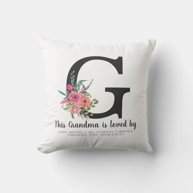 Coussin Cette grand-mère aimée par le Monogramme floral Fê (Recto)