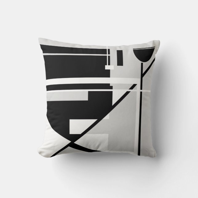 Coussin Chaire du directeur noir sur gris géométrique Abst (Recto)