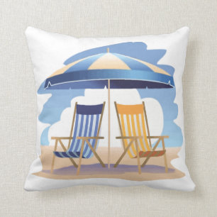 Coussin Chaises et parapluie de plage bleus et jaunes