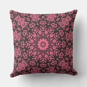 Coussin Châle à patchwork de châle rose et noir