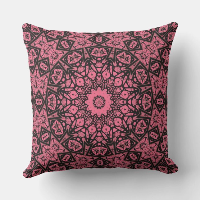 Coussin Châle à patchwork de châle rose et noir (Verso)