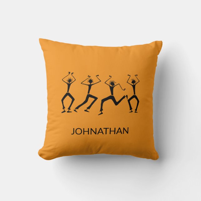 Coussin Chaleureux Orange Silhouette Joyeux Danseurs De Fê (Recto)
