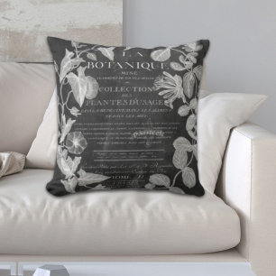 Coussin chalkboard scripts d'art botanique français lierre