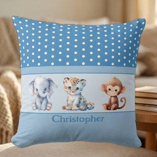 Coussin Chambre d'enfant ajoutez un nom animaux mignons bl