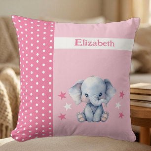 Coussin Chambre d'enfant ajoutez un nom éléphant rose mign